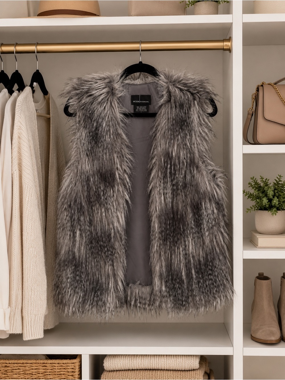 Faux Fur Vest - Gray Fashion Faux Fur Vest